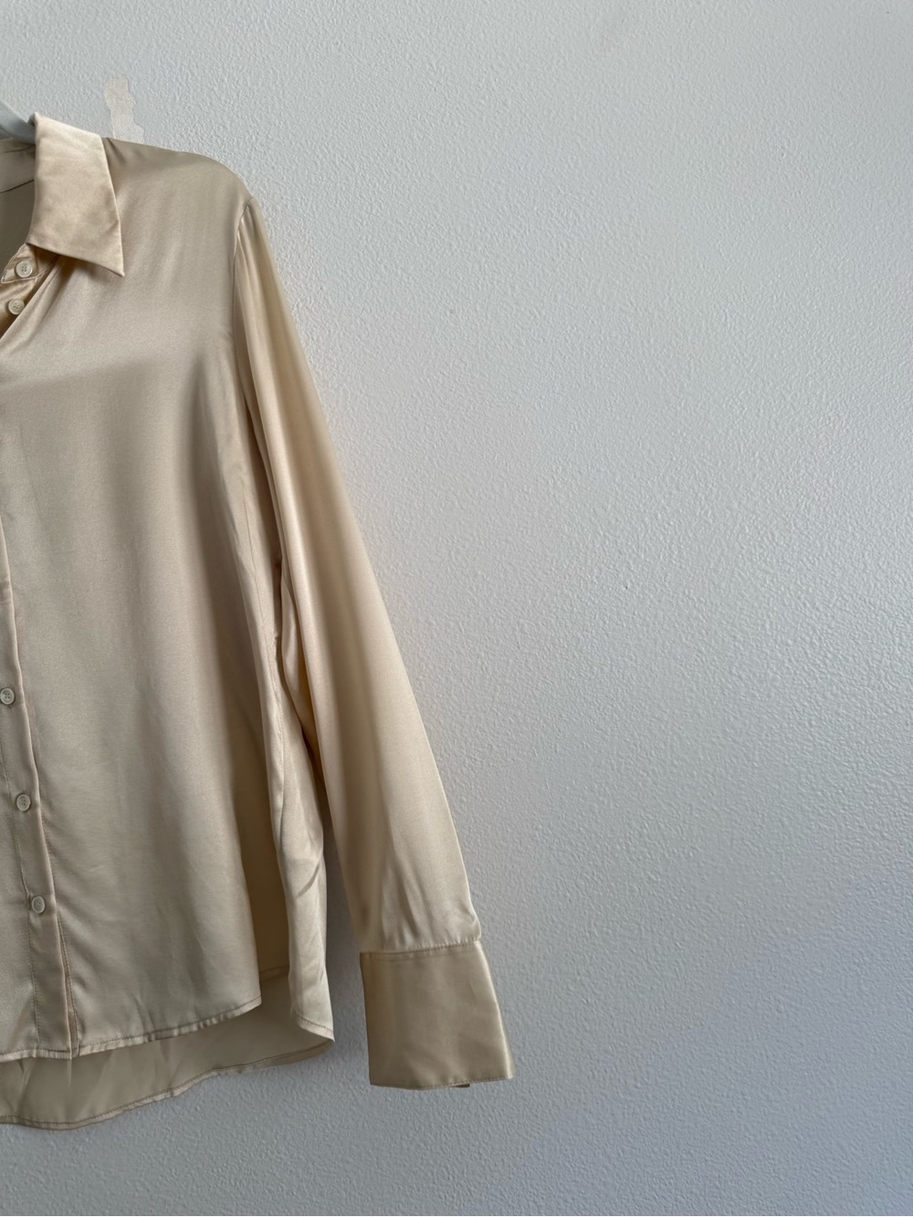 Reformation Sky champagne ivory 100% silk long sleeve button down shirt Sz S - Picture 3 of 8